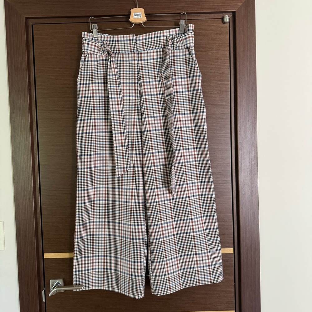 H&M Wide Leg Plaid High Waisted Belted Trousers
